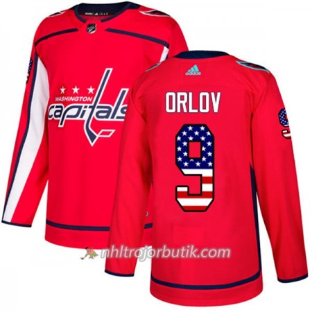 Män Ishockey Washington Capitals Tröja Dmitry Orlov 9 Adidas 2017-2018 Röd USA Flag Fashion Authentic